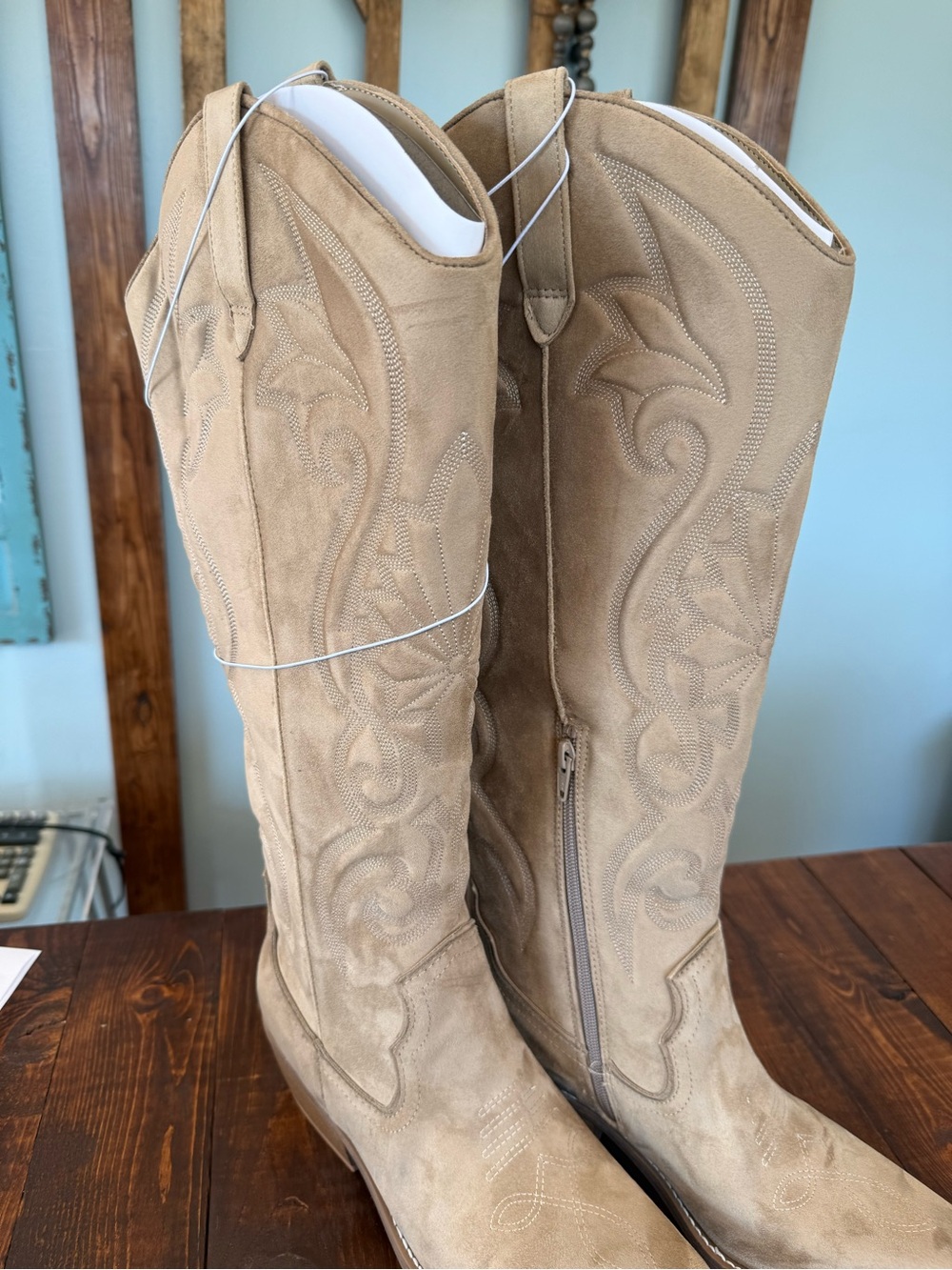 wild fable Beige Suede Knee-High Western Heeled Boots